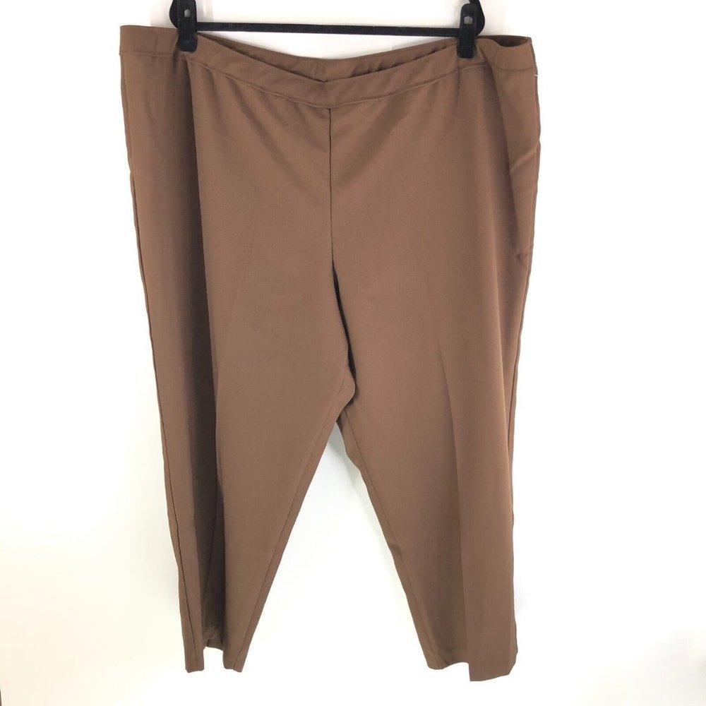 Bend Over Womens Dress Pants Pull On Straight Leg Elastic Waist Brown Size 30WP